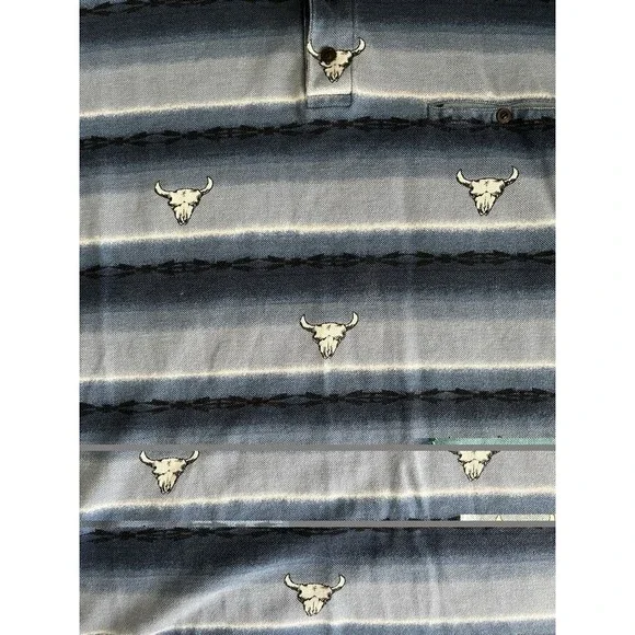 Vintage 90s Wrangler Western Blue Polo Bull Cow Skull Rodeo Cowboy Longhorn XL - Picture 2 of 7